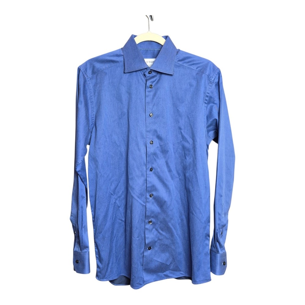 Eton Cambridge Contemporary Men's M 15.5 Blue Textured 100% Cotton Dress Shirt - Picture 2 of 8